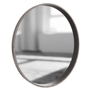 Irvane Round Wall Mirror In Grey Oak Wooden Frame