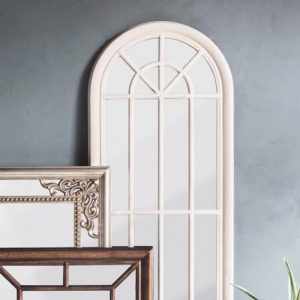 Leona Panelled Window Style Wall Mirror In Antique White Frame