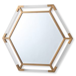 Marisa Hexagonal Wall Mirror In Gold Wooden Frame