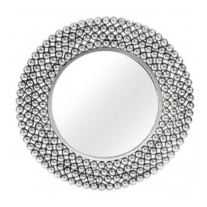 Casa Round Beaded Effect Wall Mirror In Pewter Metal Frame
