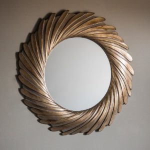 Claremont Contemporary Round Wall Mirror In Gold Verdigree