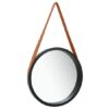 Ailie Medium Retro Wall Mirror With Faux Leather Strap In Black