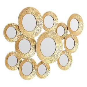 Martico Hammered Multi Circle Wall Mirror In Gold Frame