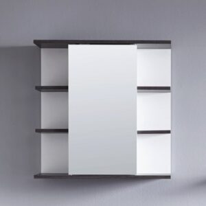 Matis Wall Mirrored Cabinet In White And Smoky Silver