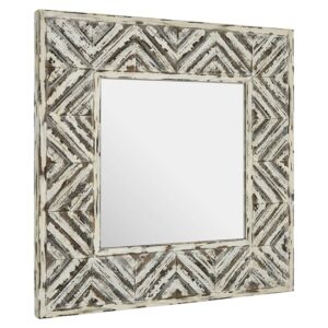 Orphee Square Wall Bedroom Mirror In Distressed White Frame