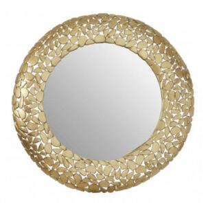 Casa Round Pebble Design Wall Mirror In Brass Metal Frame