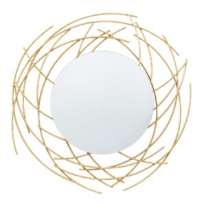 Braking Round Wall Mirror In Gold Iron Frame