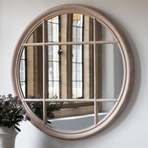 Elwood Round Portrait Wall Mirror In Clay Wooden Frame