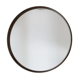 Kinder Round Small Bevelled Wall Mirror In Walnut Wood Frame