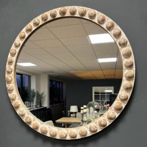 Malabo Small Wall Mirror Round In Natural Wooden Frame