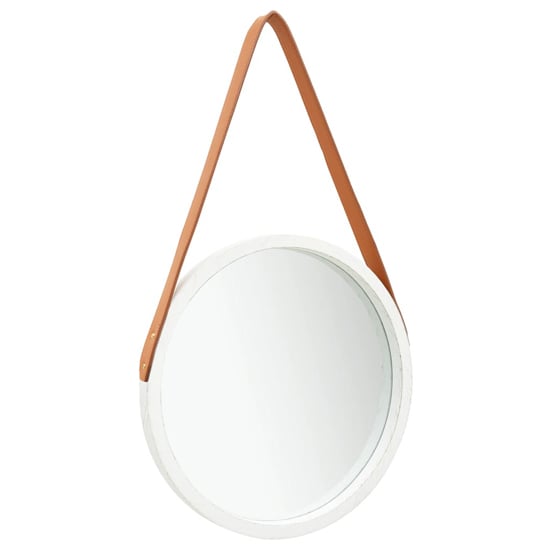 Ailie Small Retro Wall Mirror With Faux Leather Strap In White