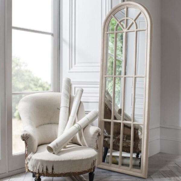 Leona Panelled Window Style Wall Mirror In Antique White